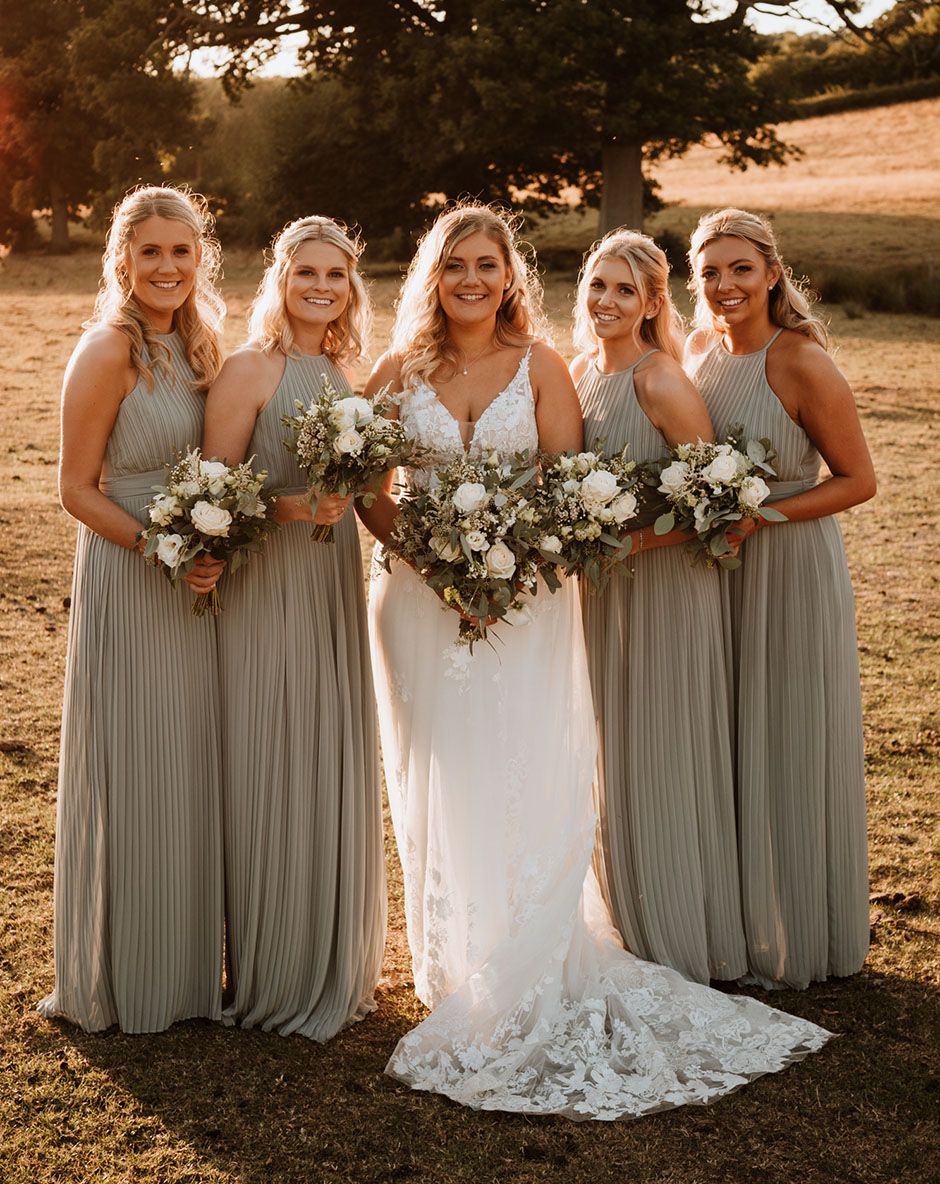 Pleated Bridesmaid Dress For a Rustic Wedding At The Oak Barn