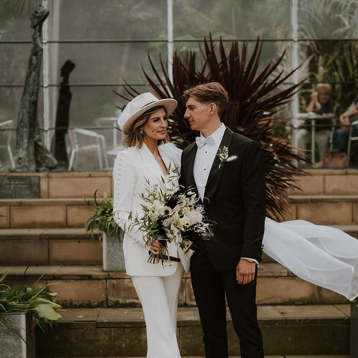 Nadine Merabi Trouser Suit With Pearls For Town Hall Wedding