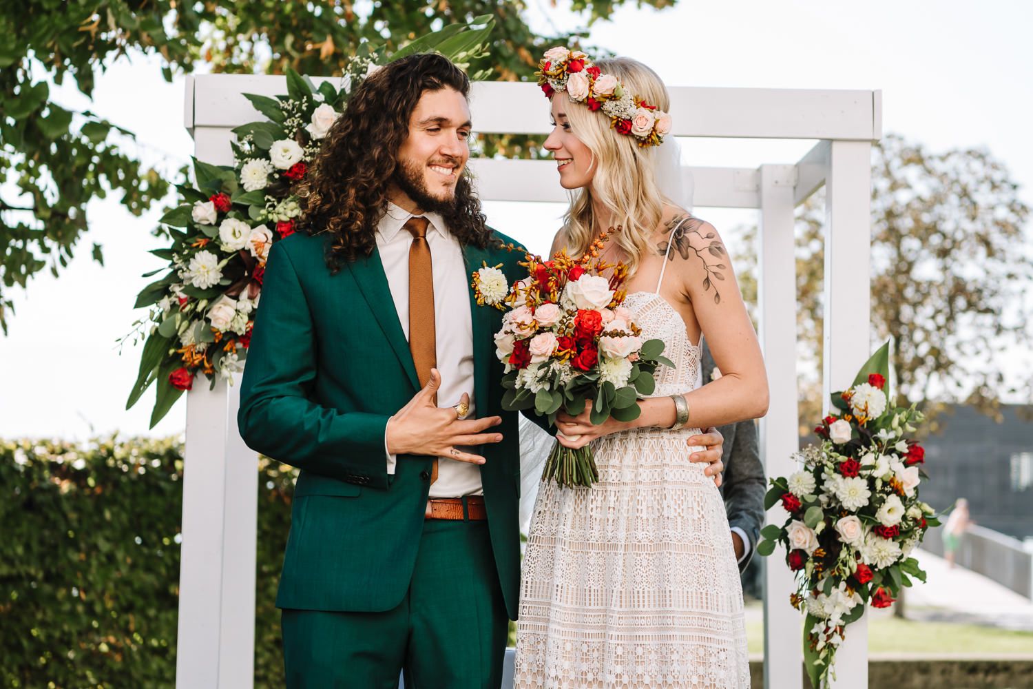 Green Wedding Suit \u0026 Boho Wedding Dress 