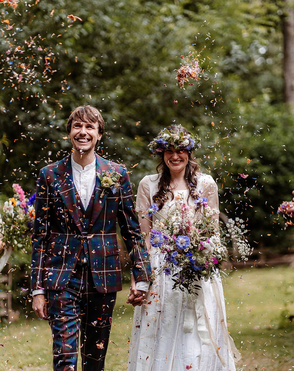 Vivienne Westwood Tartan Suit for Sustainable Museum Wedding