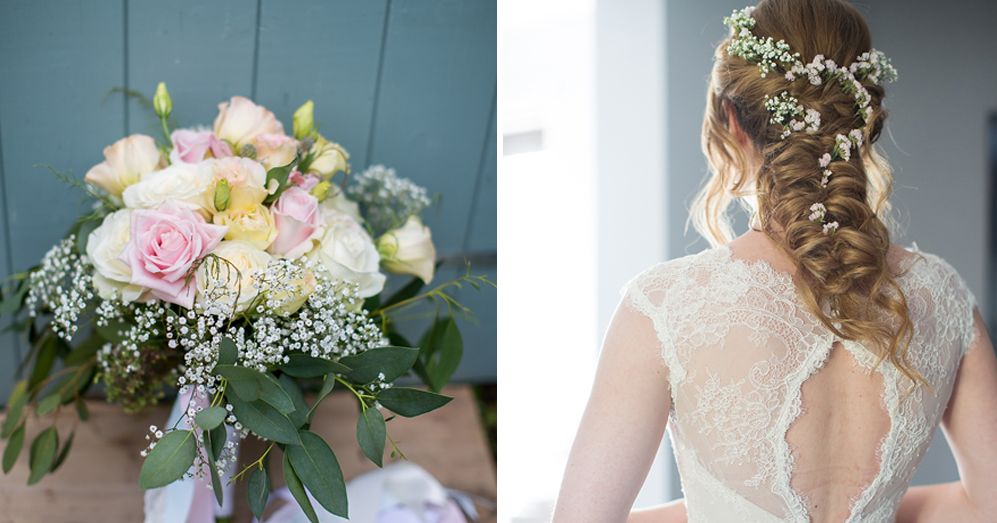 The Red Barn Norfolk with Pastel Colour Scheme, Stella York Wedding Dress and White Bridesmaid