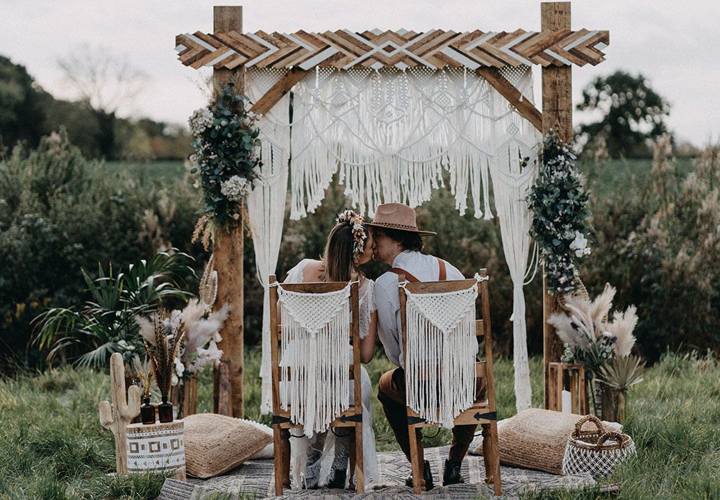 Dried Flower Headband And Macrame Decor at Boho Style Shoot