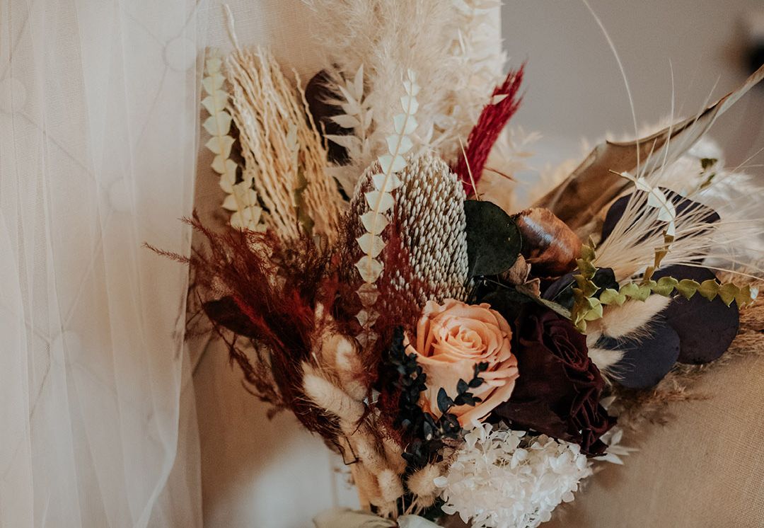 Milling Barn Autumnal Wedding With Dried Flowers & Wood Signs