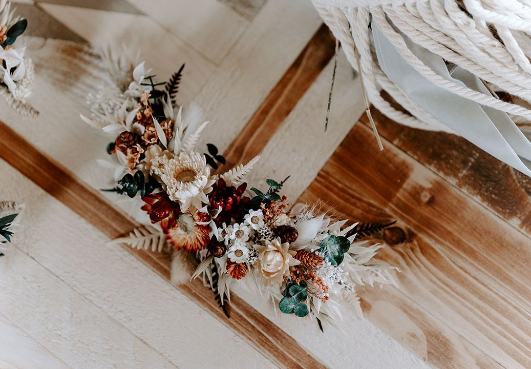 Dried Flower Headband And Macrame Decor at Boho Style Shoot