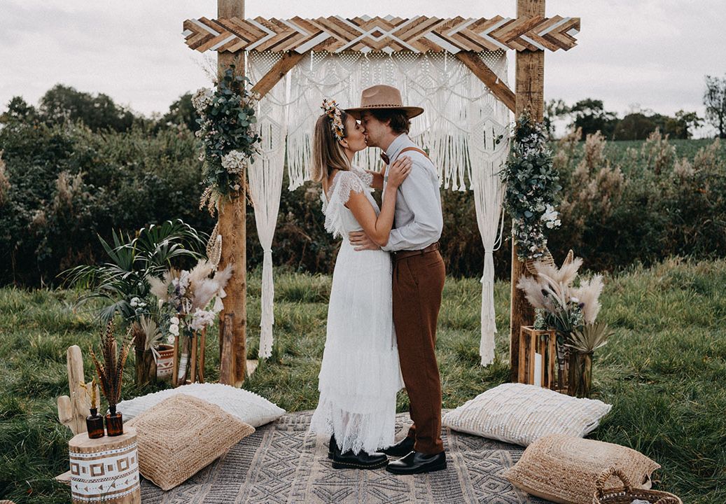 Dried Flower Headband And Macrame Decor at Boho Style Shoot