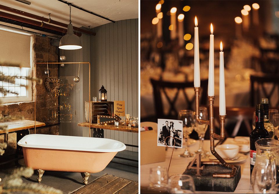 Copper Wedding Decor at The West Mill with Booze Bath and Charlie Brear ...