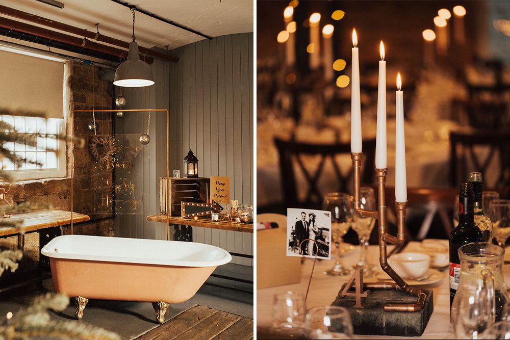 Copper Wedding Decor at The West Mill with Booze Bath and Charlie Brear ...