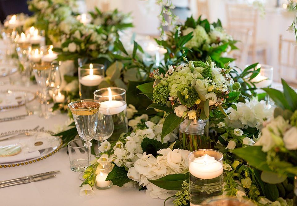 Green and White Red Floral Architecture Wedding Flowers at Iscoyd Park
