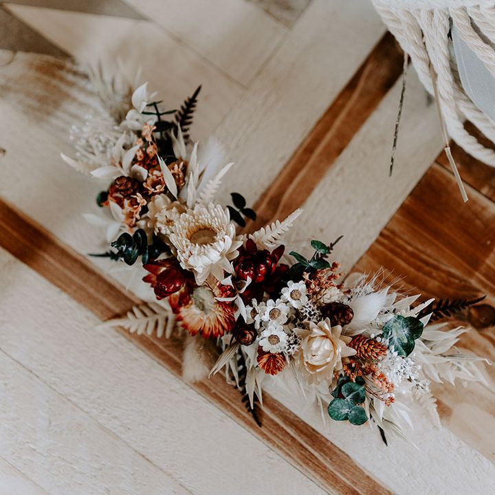 Dried Flower Headband And Macrame Decor at Boho Style Shoot