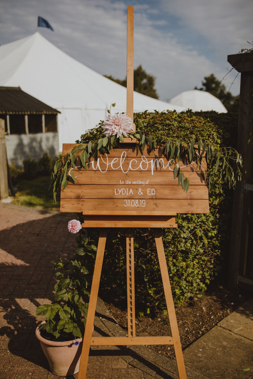 Fabric Wedding Sign In DIY Wedding With Garden Marquee
