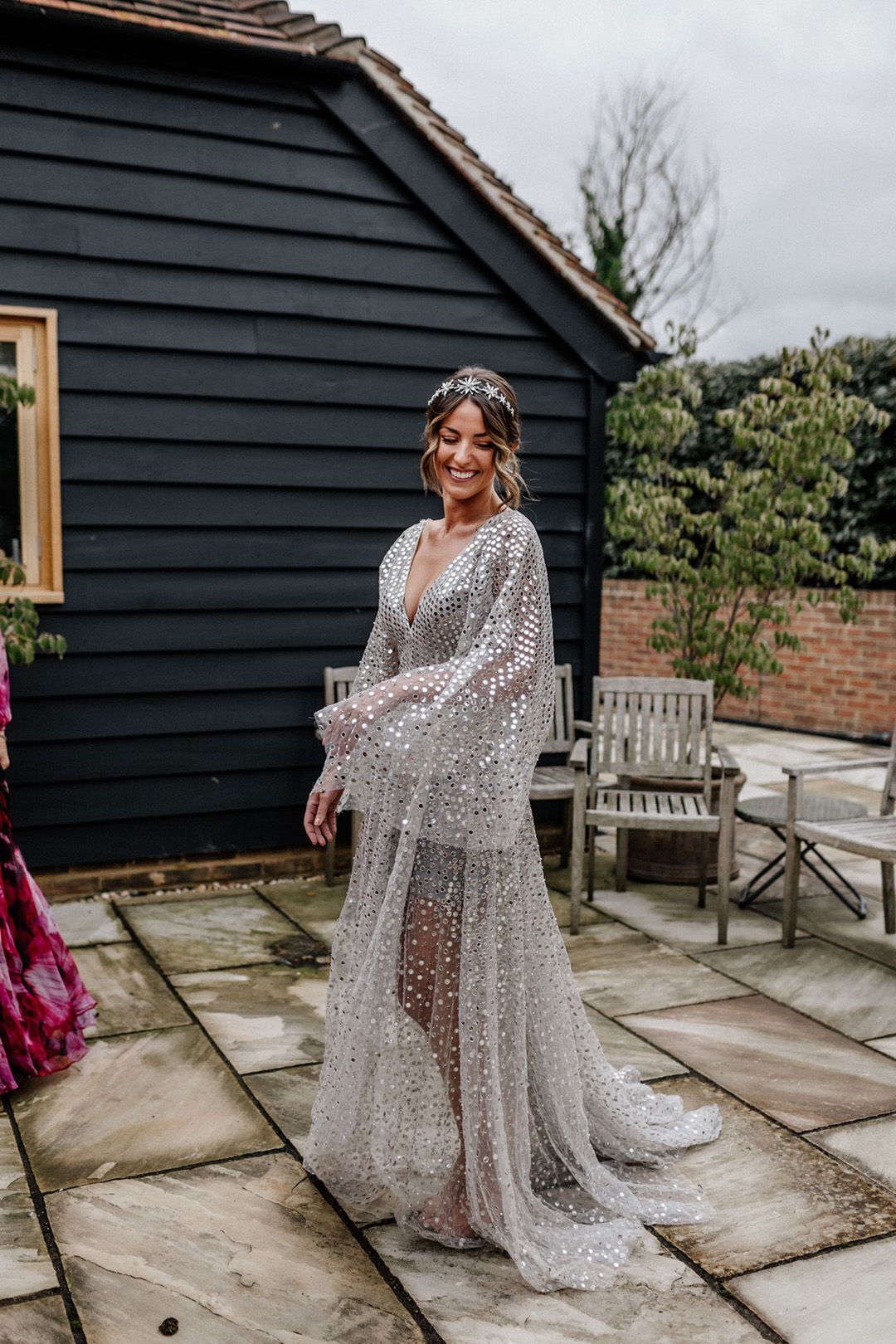Silver Sequin Wedding Dress at Tipi Wedding Rock My Wedding