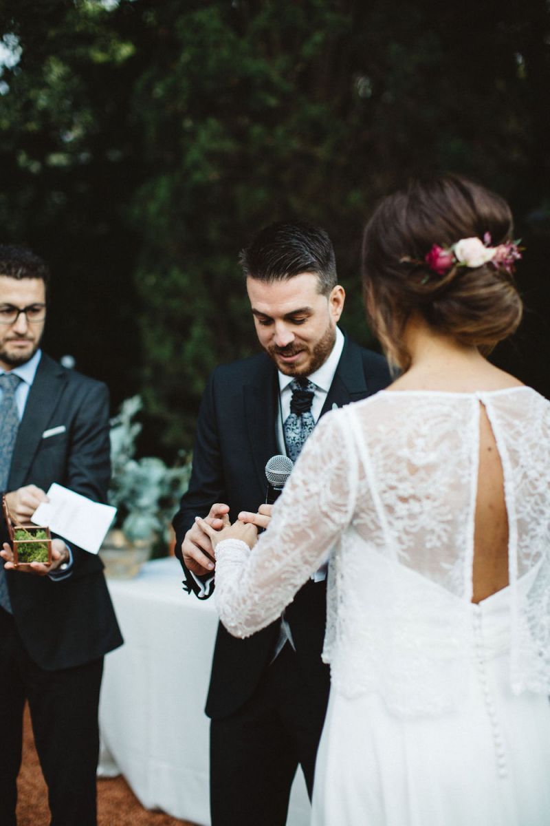 Barcelona Wedding with Foliage Moon Gate, Light Projection and Bride in ...