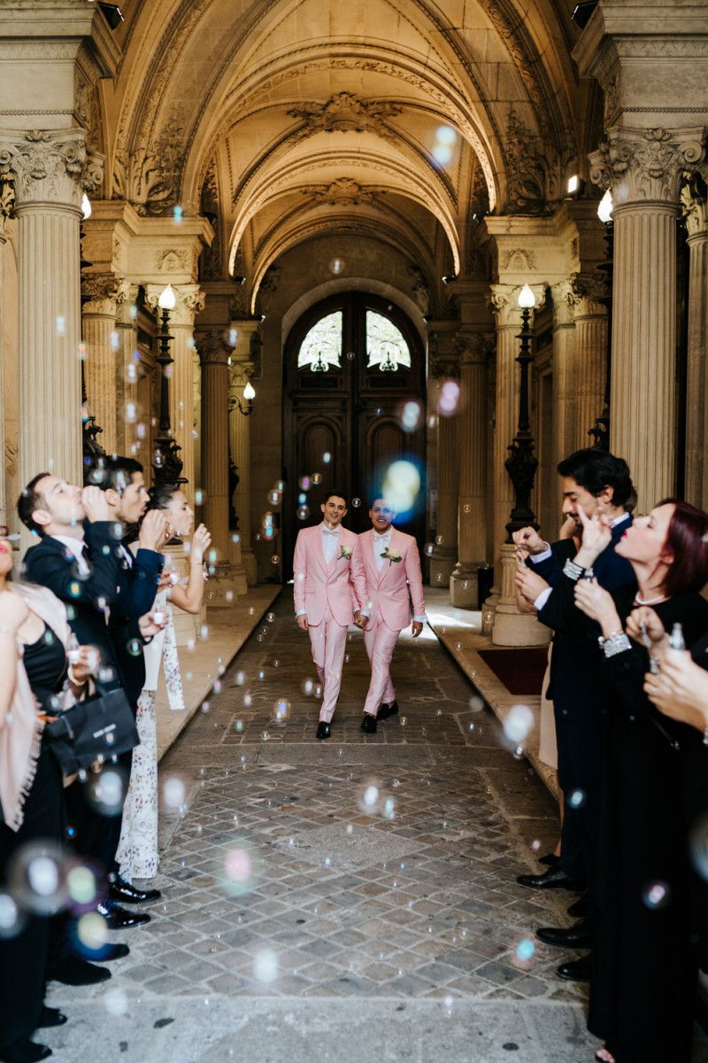 Pink Wedding Suits for a Romantic Same Sex Wedding in Paris - Rock My ...
