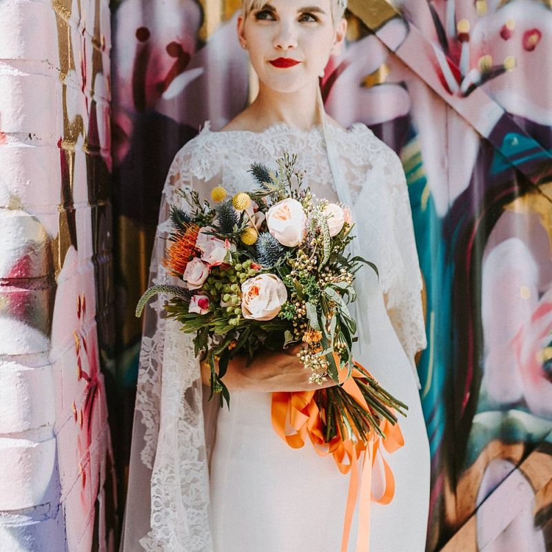 Vibrant Glasgow Wedding with DIY Decor and Bride in Lace Cape - Rock My ...