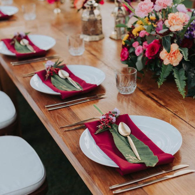 Bali Wedding Venue With Tropical Bright Flower & Light Installation