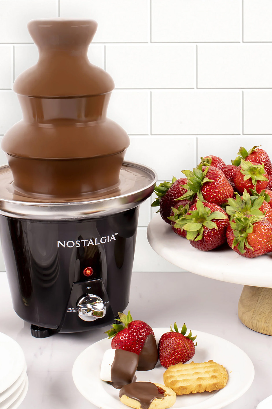 Image of three tier chocolate foundation from wayfair with strawberries
