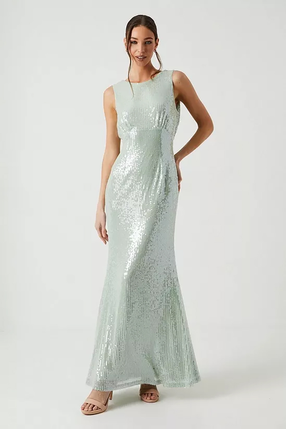 Spring bridesmaid dress - cowl back sequin maxi dress in Sage from Coast