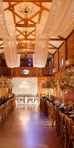 Barn dining hall with trestles