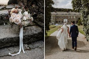 Outdoor Cornish Wedding at Boconnoc Estate | Lace Pronovias Wedding Dress | Mint Green Bridesmaid Dresses | Nick Walker Photography