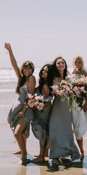 Mykonos Rewritten Bridesmaid Dresses for an Epic Clifftop Coastal Wedding with Bride in Grace Loves Lace Inca Gown, shot by Nic Ford Photography