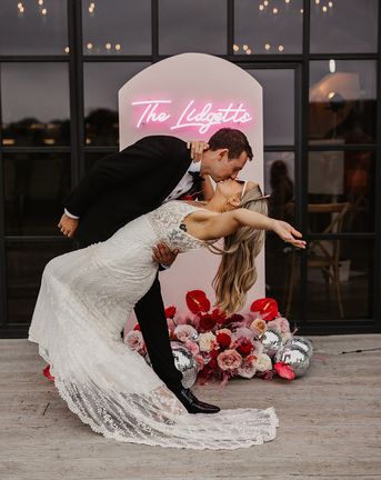 Botley Hill Barn wedding with pink and red theme with heart shaped wedding decor