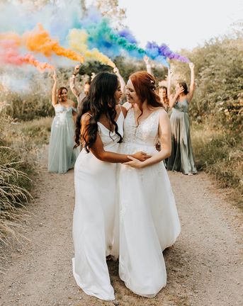 Lyde Court LGBTQI+  wedding with rainbow smoke bombs