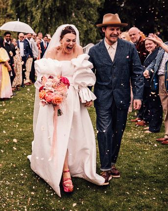 Stylish Preston Court Kent wedding with Jesus Peiro wedding dress, pink flowers and fun wedding stationery designs