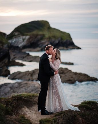Watermouth Cove wedding with bride in sparkly sequin wedding dress