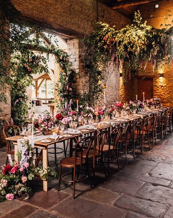 Cripps Barn wedding venue with botanical wedding tablescape