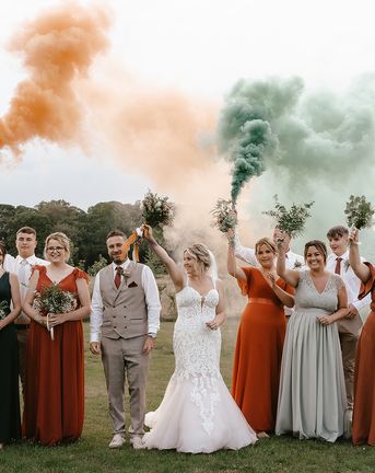Ash Tree Barns wedding with smoke bomb