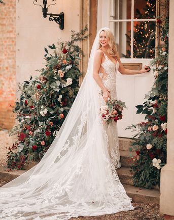 Aswarby Rectory winter wedding with bride in embellished lace wedding dress