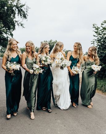 green satin bridesmaid dresses