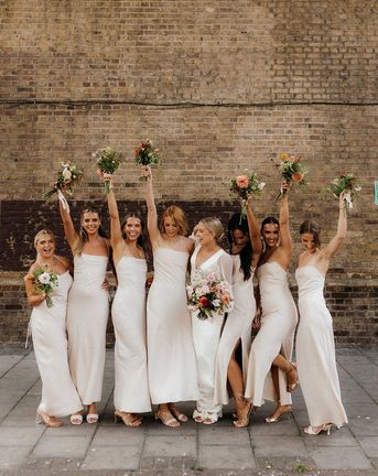 100 Barrington wedding with bridesmaids in neutral bridesmaid dresses
