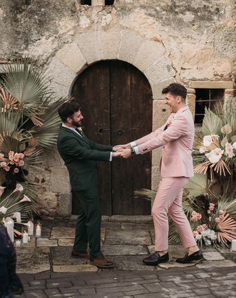 pink wedding suit