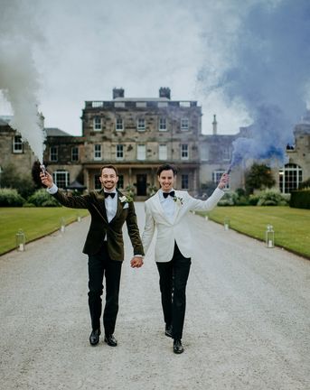 Birdsall house LGBTQI+ wedding with smoke bombs