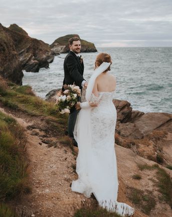 Coastal Watermouth Cove wedding with cute dogs