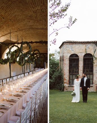 Green & White Bohemian Wedding at Castello di San Sebastiano da Po, Italy | Hanging Hoops Decor | Laure de Sagazan Gown | Margherita Calati Photography