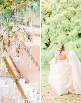 Hanging Flower Installation | Brinkburn Priory | Liz Martinez Wedding Dress | Sarah-Jane Ethan Photography