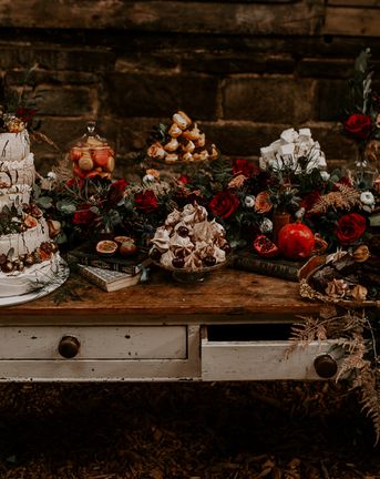 Bohemian Wedding Inspiration with Vintage Dresser Dessert Table