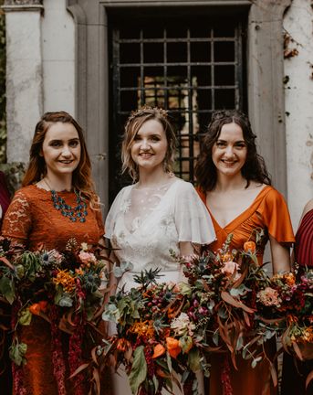 Autumnal Colour Scheme for a Gothic Wedding in London with Story of My Dress Bridal Gown and Doughnut Wall, shot by Camilla Andrea Photography