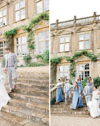 Blue Bridesmaid Dresses For Classic Wedding At Brympton House
