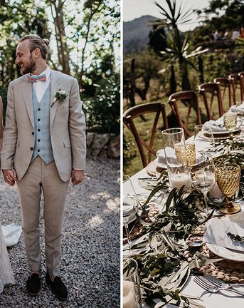 Beige Wedding Suit, Straw Hats & Sticker Album for Forest Wedding
