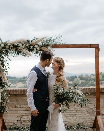 Side Ponytail & Daughters of Simone Dress at Destination Wedding in Italy