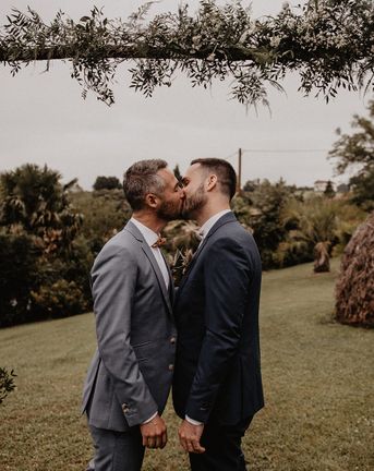 Grooms Bow Ties and First Look at this Same Sex French Wedding