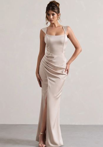 slim fit dress slacks V-Back Straps Sequins Floor Length Bridesmaid Dress main image 0