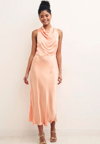 asos peach bridesmaid dress Halter Neck Satin Bridesmaid Dress - Burnt Peach main image 1