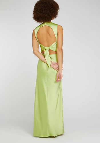 slim fit dress slacks Lime Green Satin Dress With Flutter Sleeves – Désir Couture main image 1