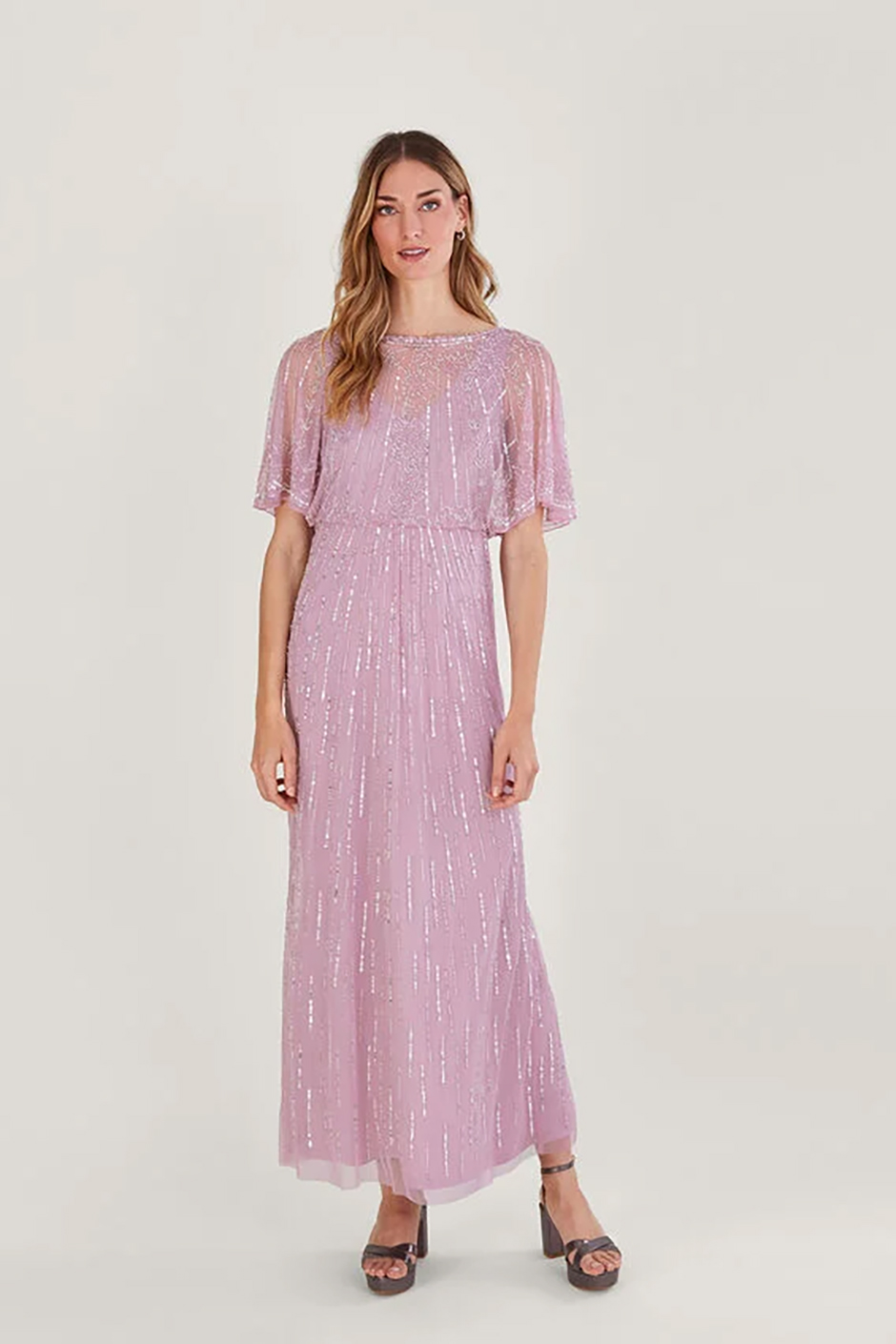 Spring bridesmaid dress from Monsoon - Pink maxi dress with floral sequin design