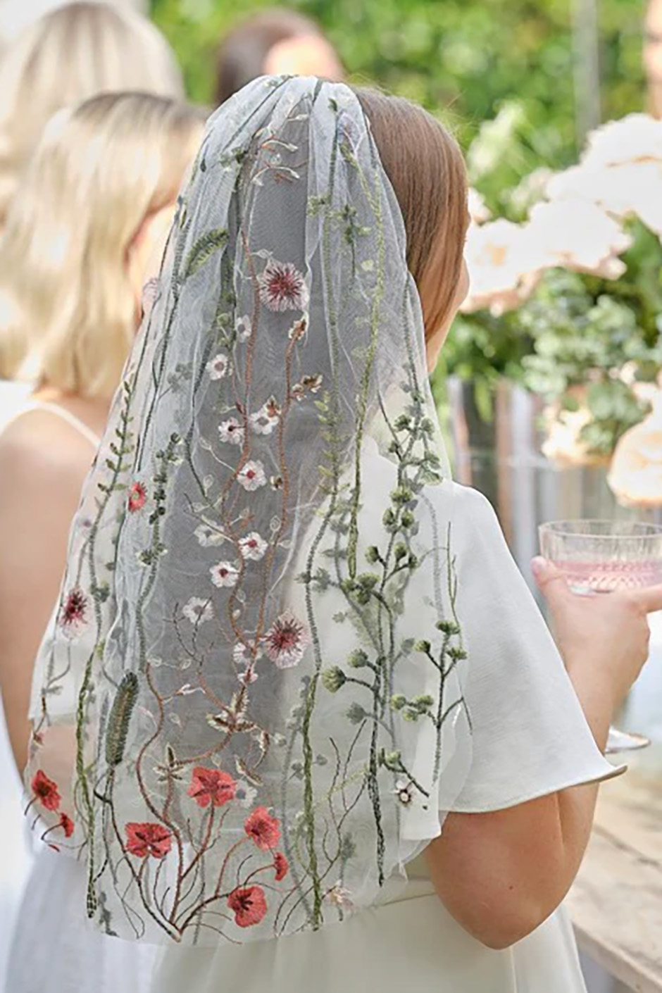 Floral embroidered veil for Love in Bloom hen parties from Team Hen