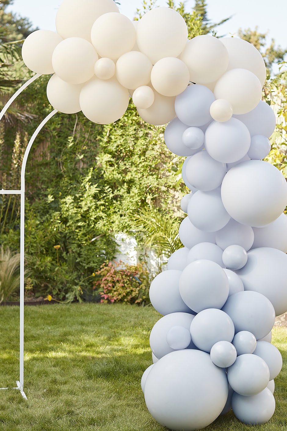 Nude and pastel blue balloon arch from Team Hen for Dancing Queens hen party theme